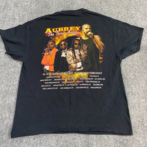 Aubrey Three Amigos Concert 2018 T-shirt L Black Offset Quavo Takeoff - Picture 6 of 6